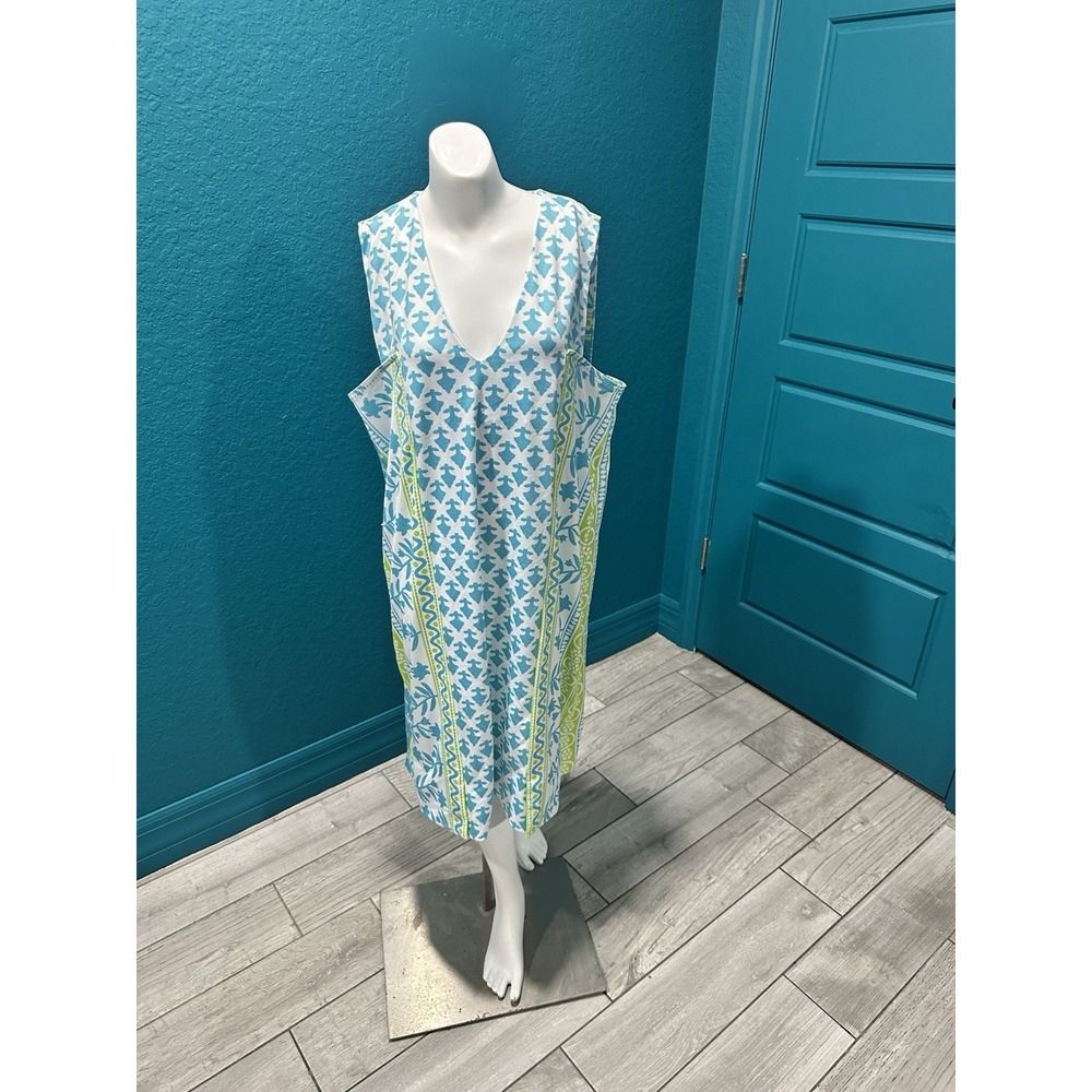 Gretchen Scott Summer Sheath Green/Blue  Embroidered‎ Sleeveless Dress Goddess